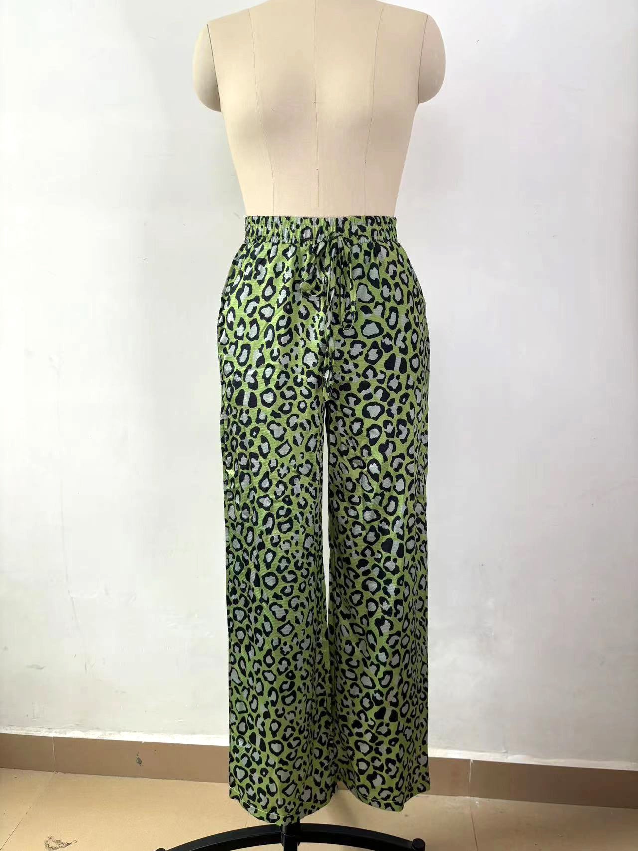 Spring Fashion Casual Women's Leopard Print Long Sleeve Shirt Pants Two Piece Set 12