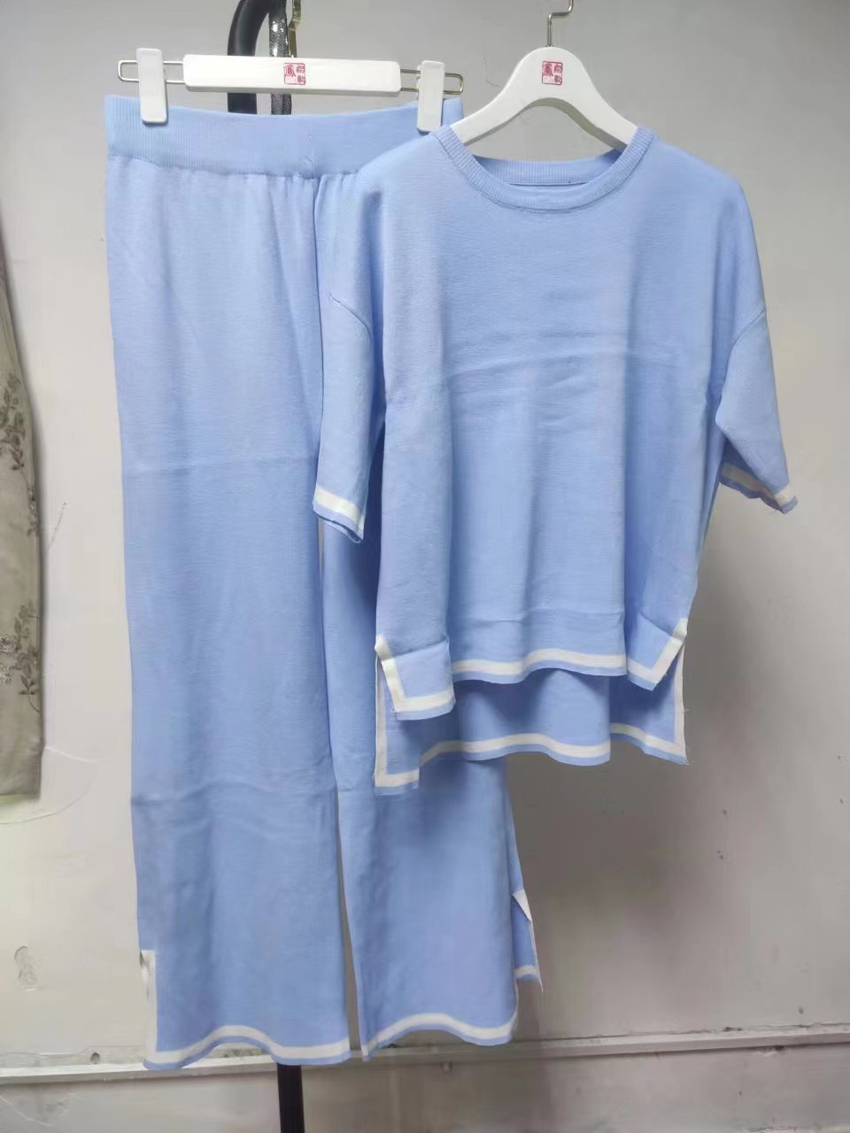 Women summer knitting short-sleeved Topand wide-leg pants two-piece set 29