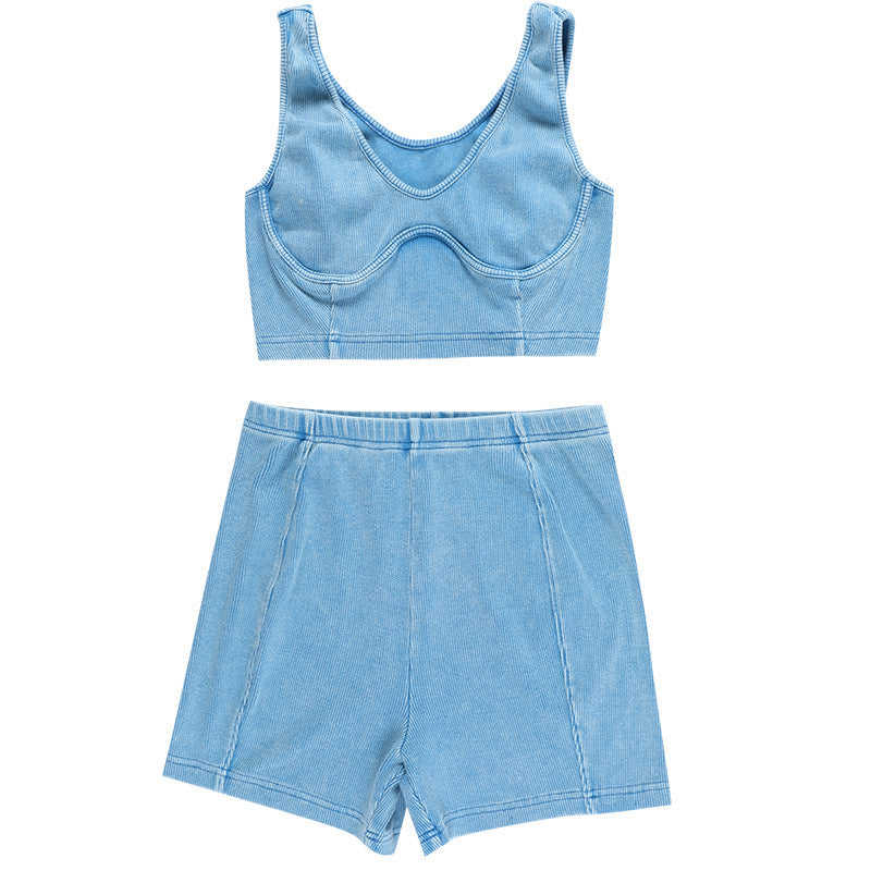 Women Rib Camisole and Shorts Summer Casual Sports Two-piece Set 13