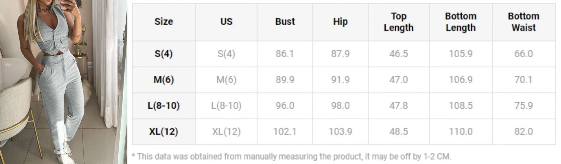 Women's Chic Elegant Solid Color Crop Top High Waist Pants Two-Piece Set 6