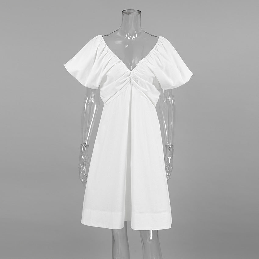 Women Early Spring V-neck Puff Sleeve Dress 7