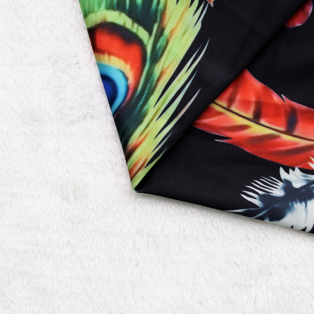 Plus Size Women Feather Print Sexy Slit Dress 33