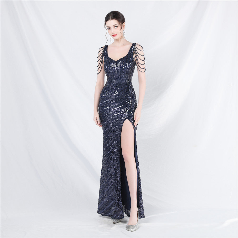 elegant luxury beaded sequin slit long evening dress 14