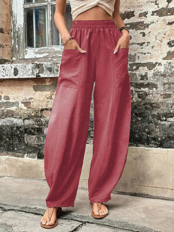 Women's Pants Solid Color Casual Elastic Trousers 25