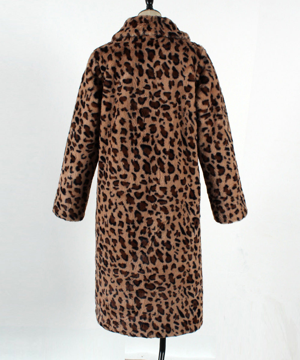 Autumn And Winter Fashionable Casual Turndown Collar Leopard Fleece Coat For Women 15