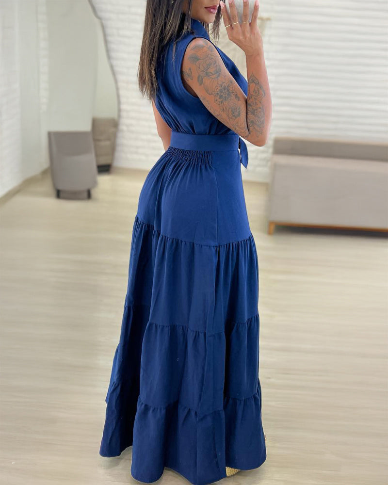 Fashion Solid Color Sleeveless Slit Long Dress 6