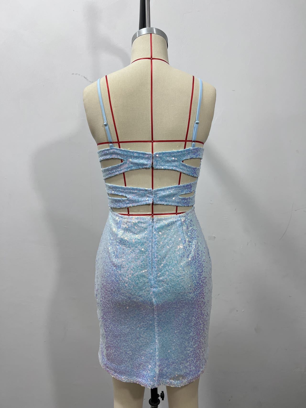 Women Sexy Sequined Strapless Bodycon Backless Strapless Mini Dress 8