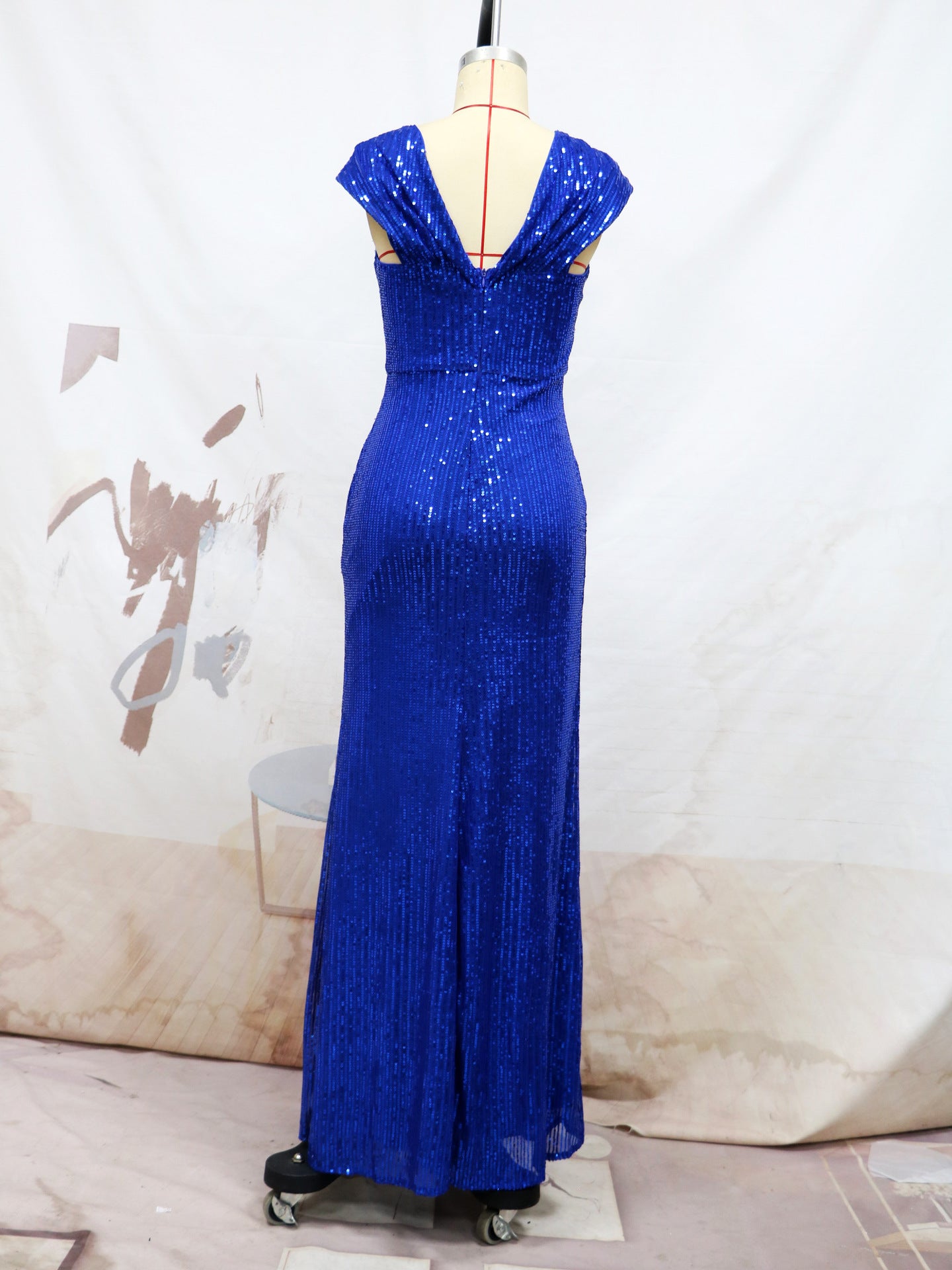 Sleeveless Off Shoulder V Neck Slim Long Formal Party Evening Gown Sequined Long Dress 8