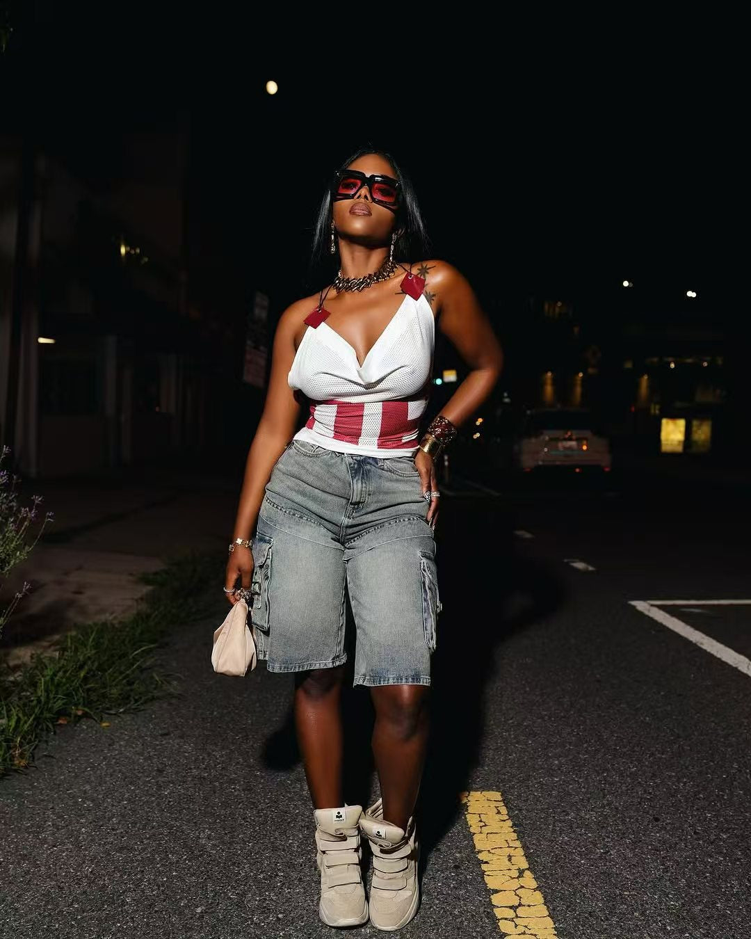 Women summer trendy cargo denim shorts