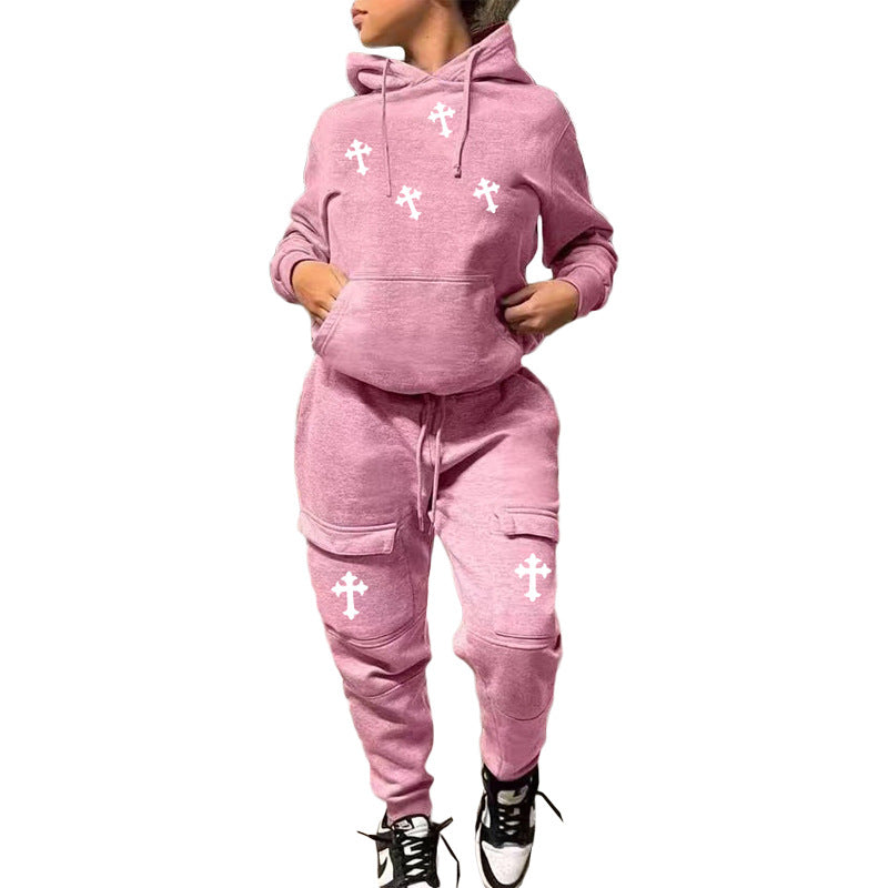 Women Casual Sports Print Hoodies and Pant Two-Piece Set 6