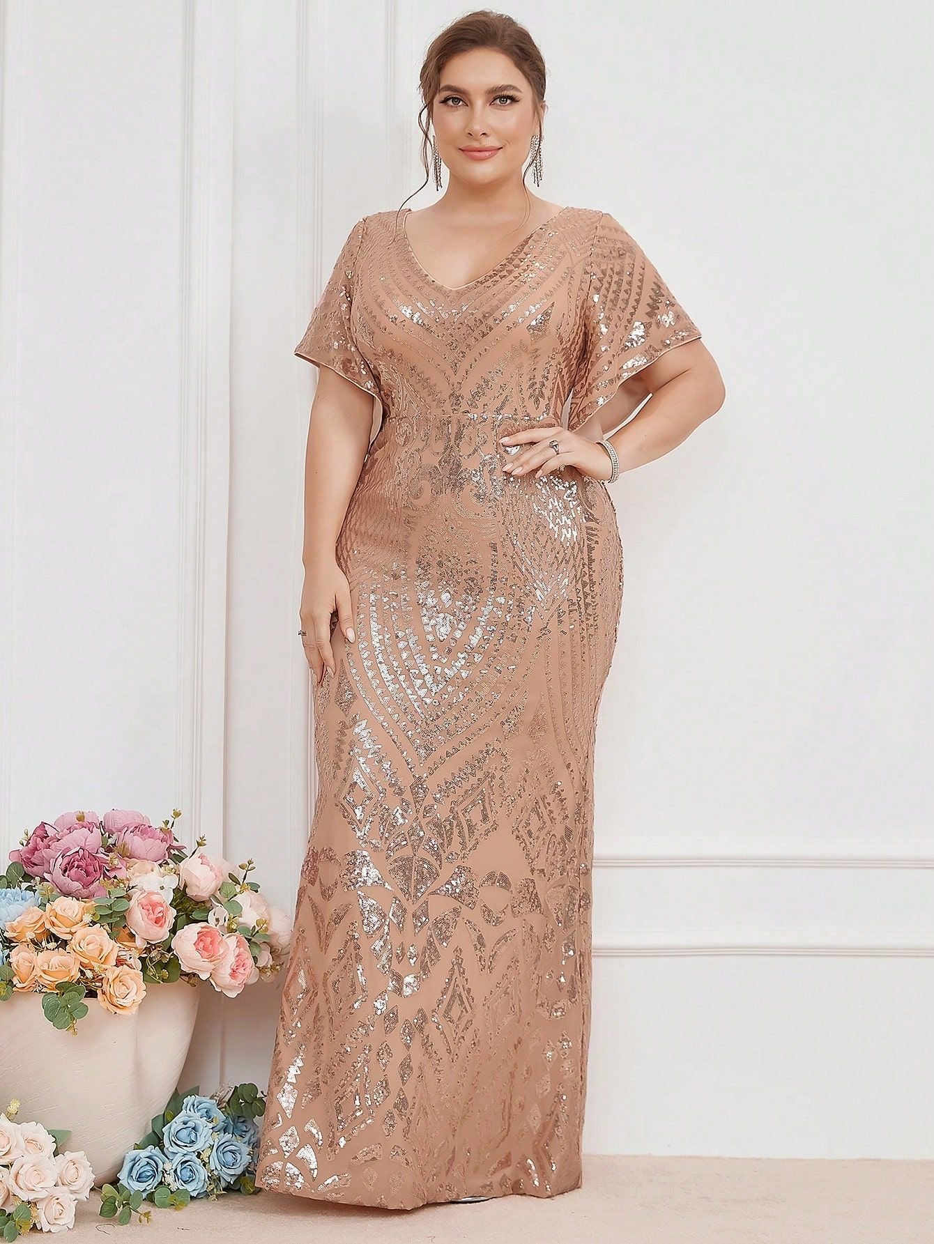 Women Formal Party Elegant Gold Sequin Bodycon Evening Dress 6
