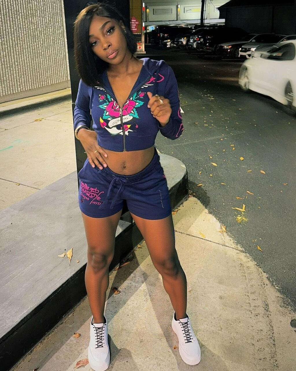 Women Retro Wing Print Casual Top and Shorts Two Piece Set 6