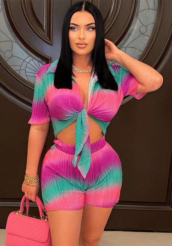 Fashion Short Set Gradient Multi-Color Print Two-Piece Set