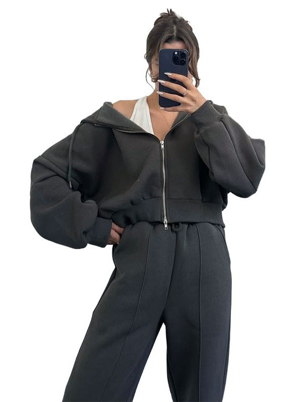 Women Autumn and Winter Solid Hoodies and Casual Hoodies Two-piece Set 10