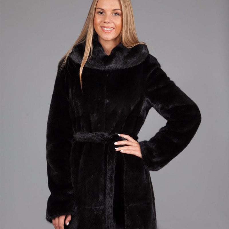 Faux Fur Coat Women's Maxi Black Belted Warm Jacket 5