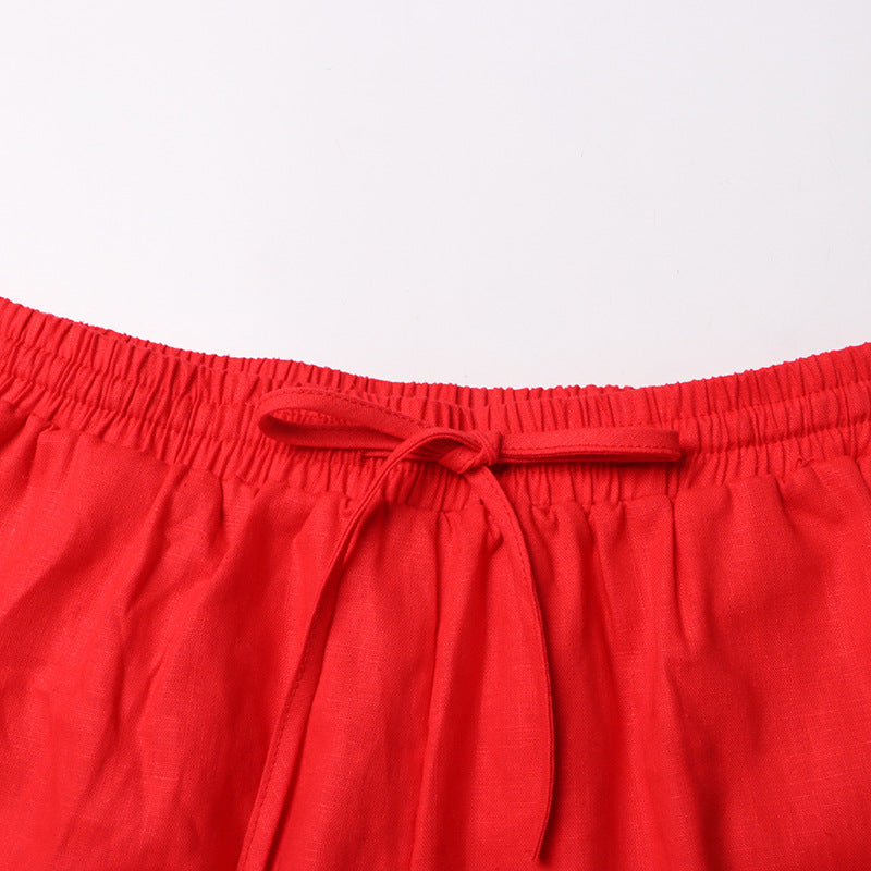 Women Turndown Collar long sleeve solid shirt Top and Casual shorts two-piece set 23