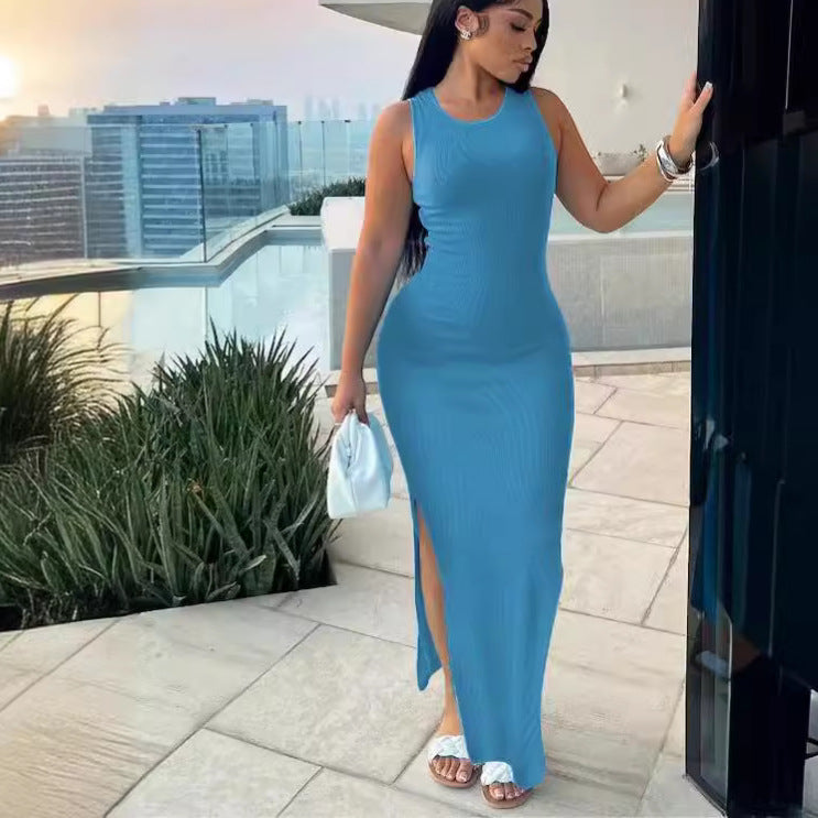 Women Career Sleeveless Round Neck Dress 3