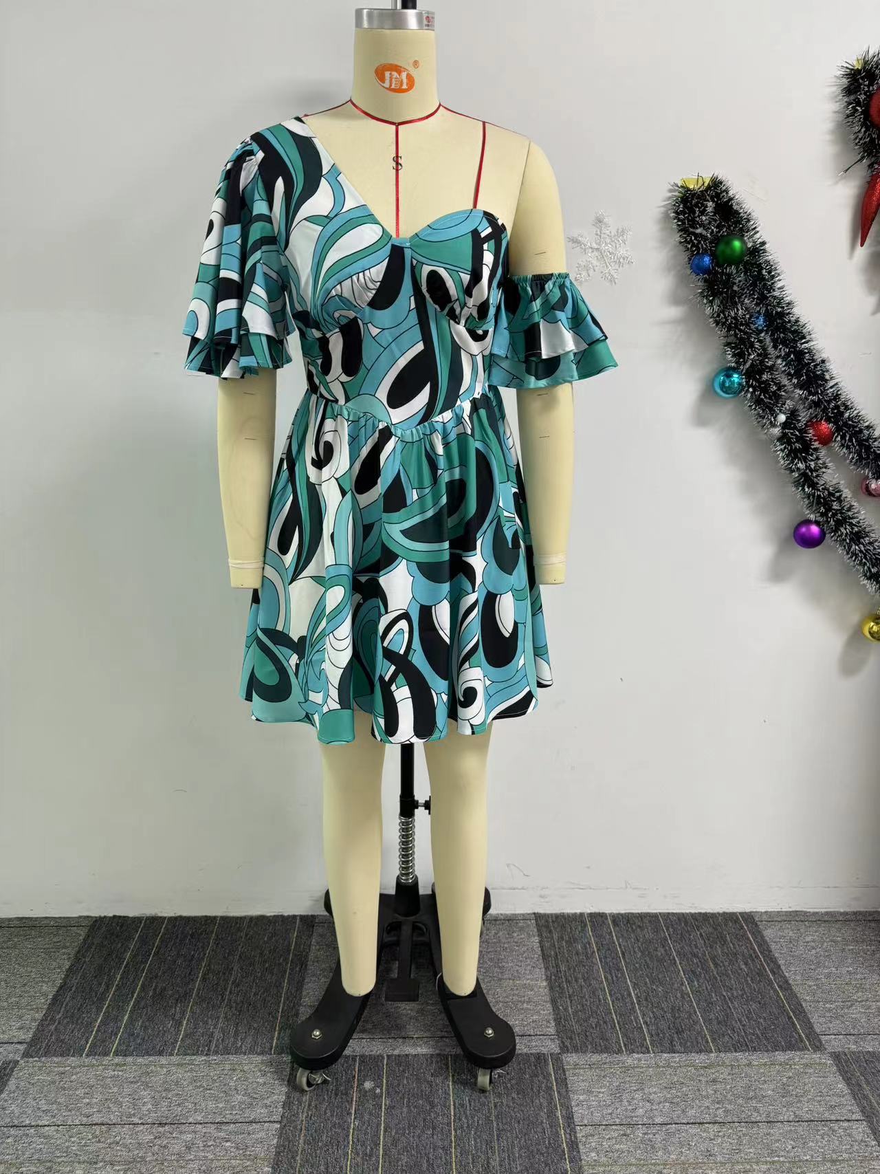 Women Slash Shoulder Lace Irregular Dress 9