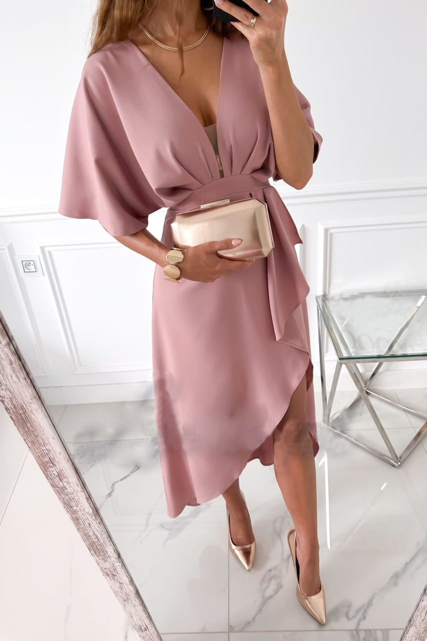Casual V-Neck Solid Color Irregular Dress For Women 3