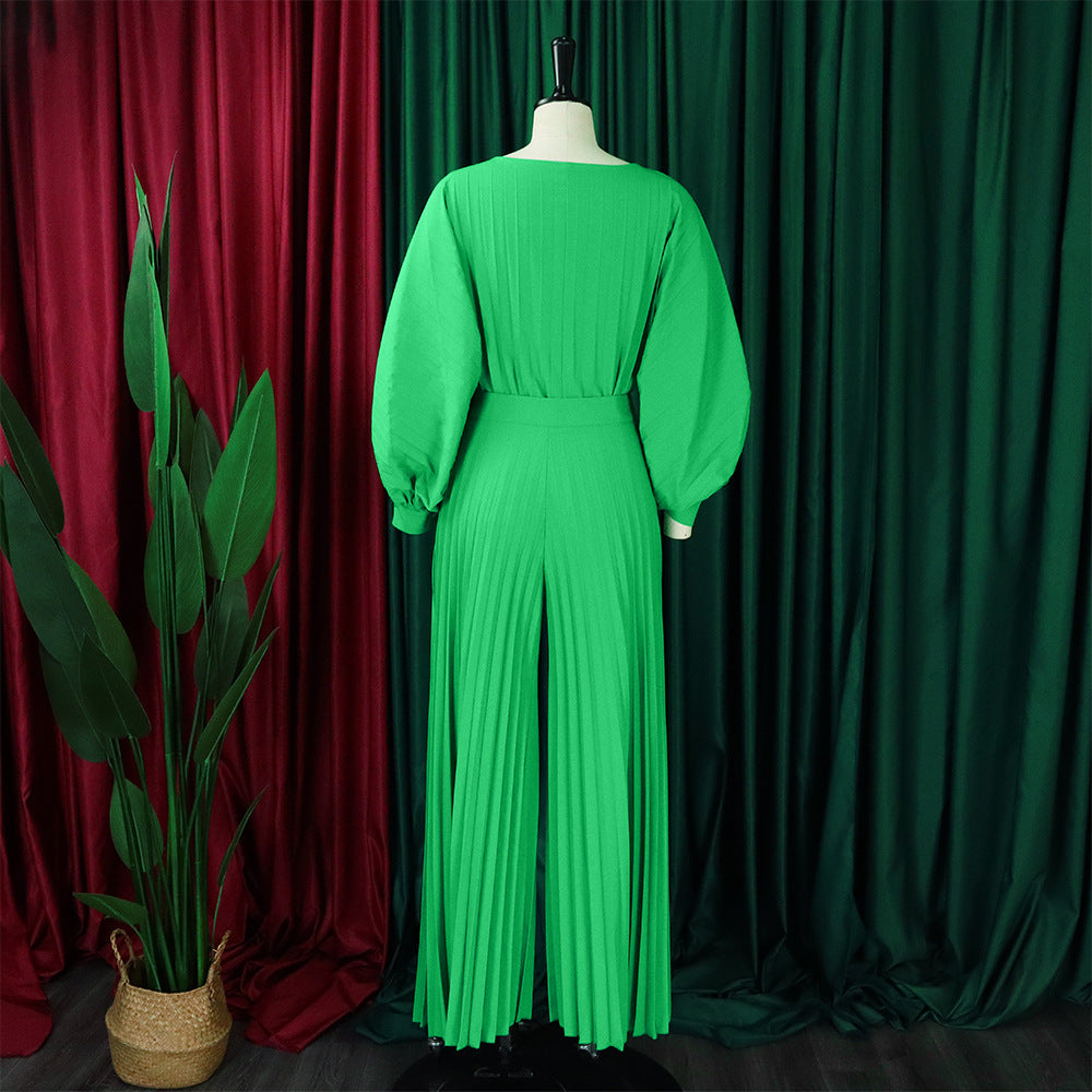 Plus Size Women Summer Loose Casual Shirt and Wide-leg Pants Two-Piece Set 11