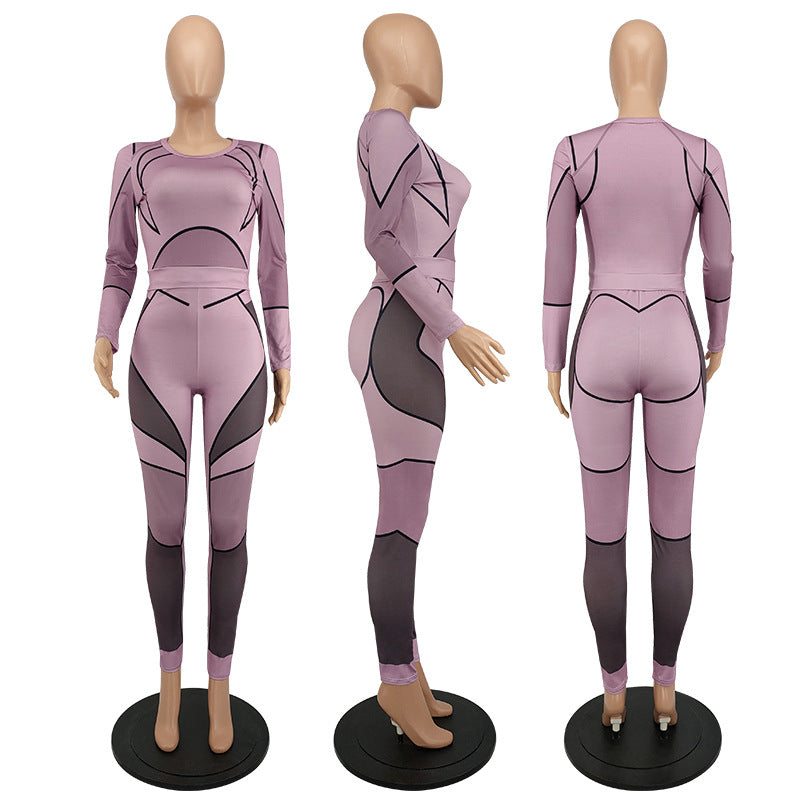 Women's Autumn Fashion Casual Sports Slim Long Sleeve Two Piece Pants Set 13