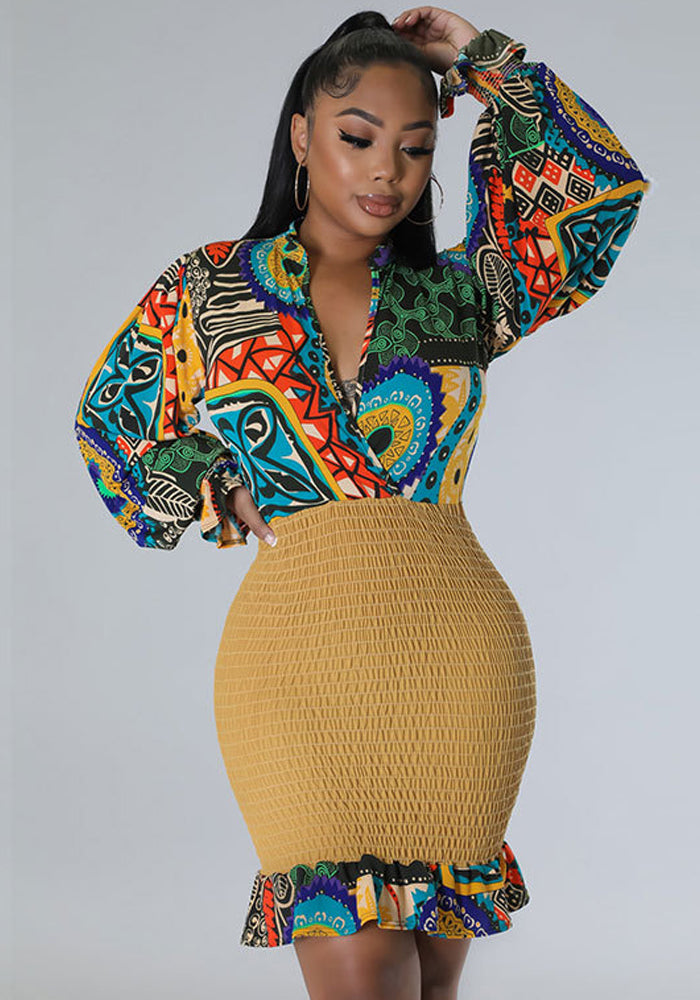 Sexy Print Upper Fishtail Slim Bodycon Dress