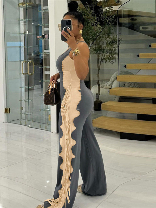 Women's fashion contrast color tassel Casual Jumpsuit 6