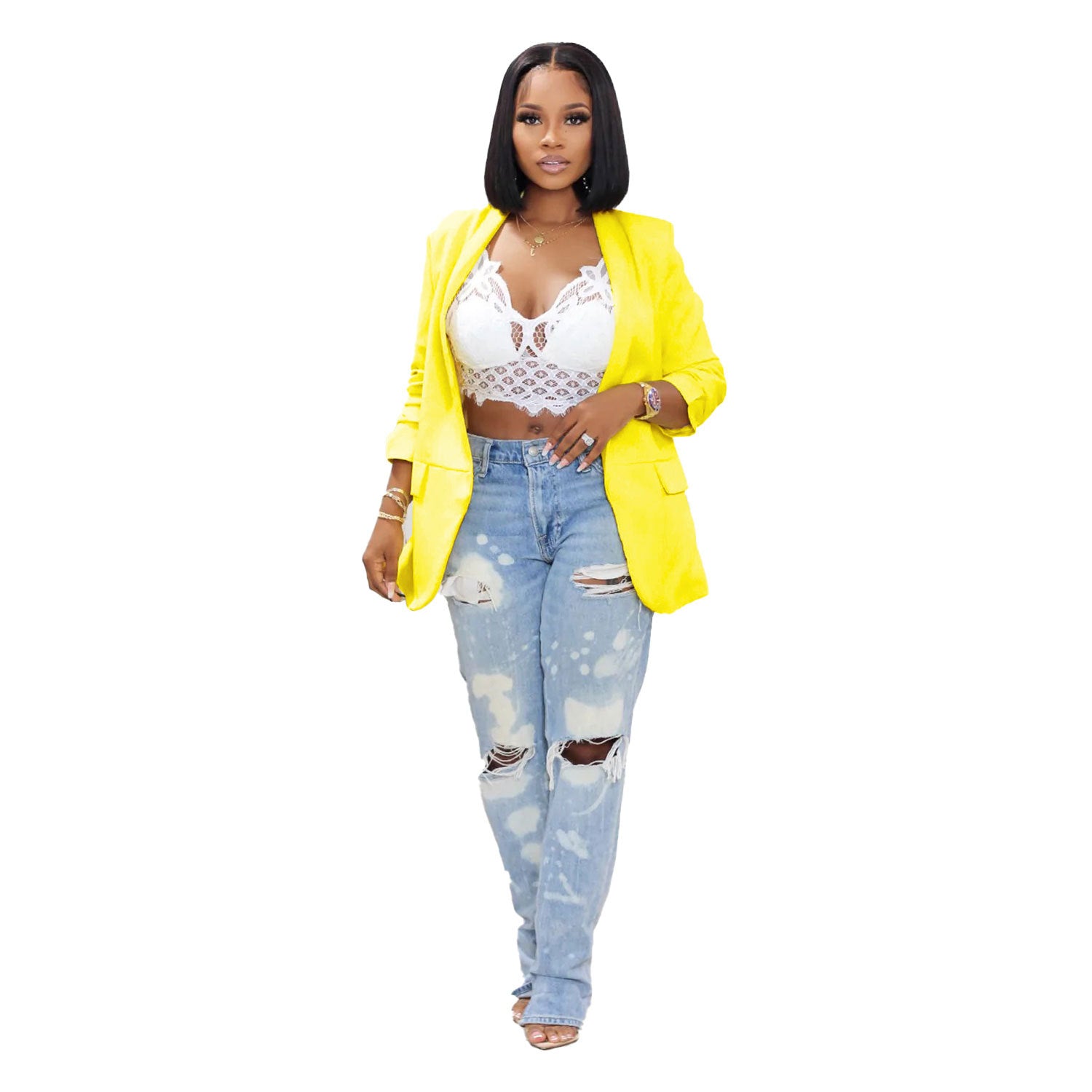 Women Fall/Winter Solid Long Sleeve Casual Blazer 11