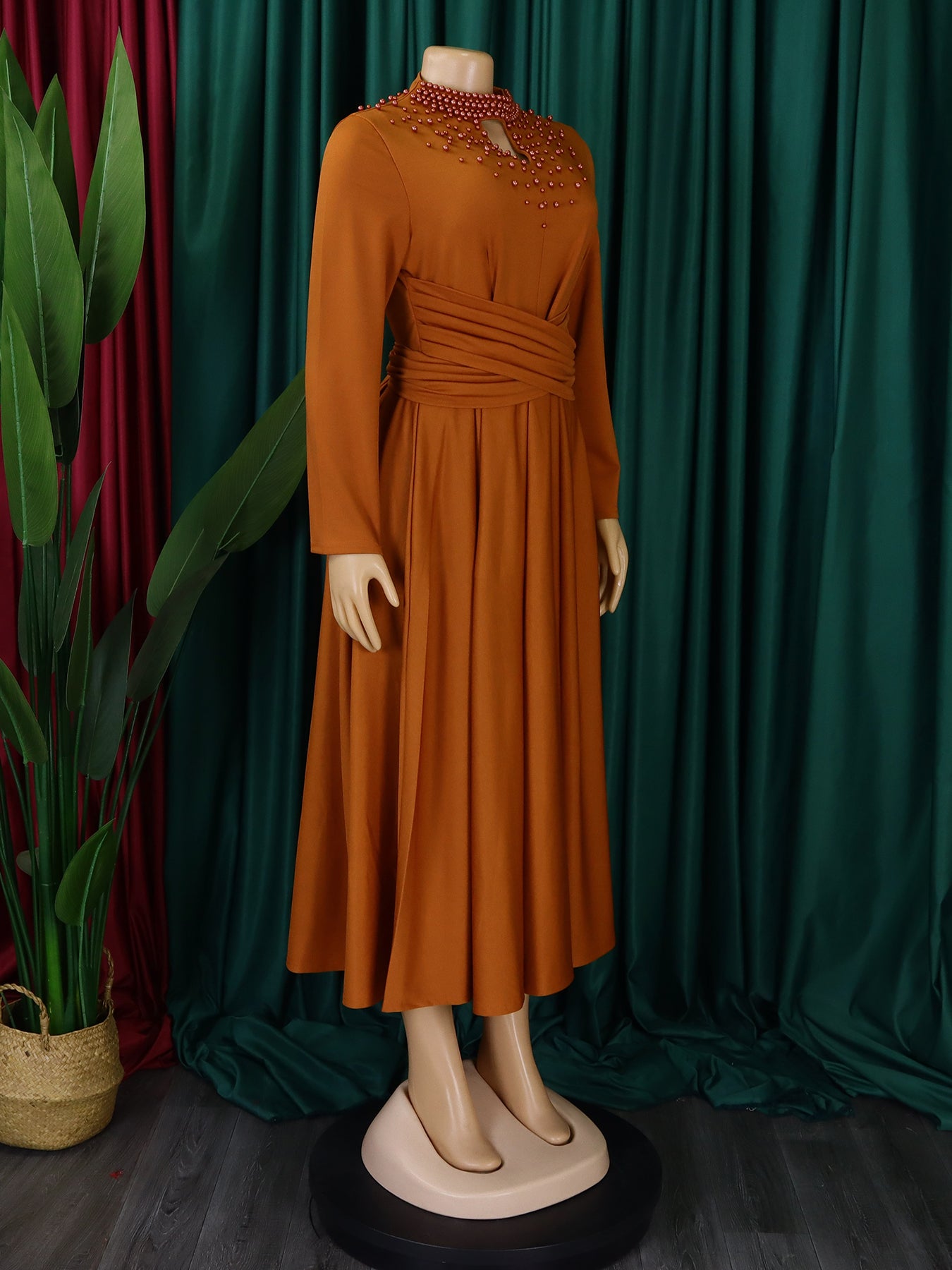 Women High Neck Elegant Beading African Dress 22