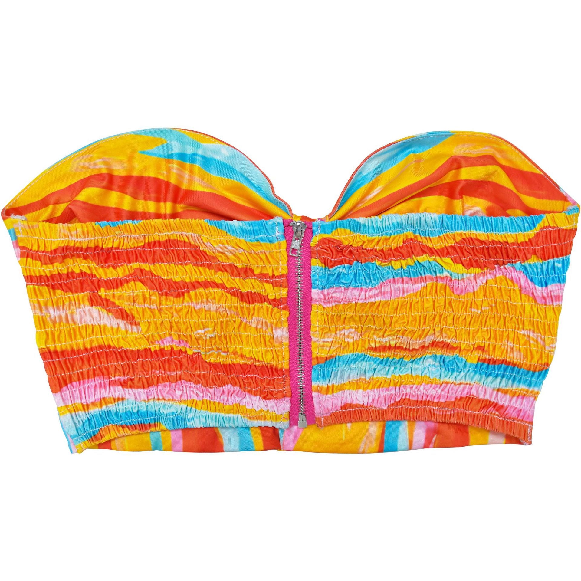 Ladies Fashion Striped Print Strapless Top Long Skirt Two-Piece Set 18