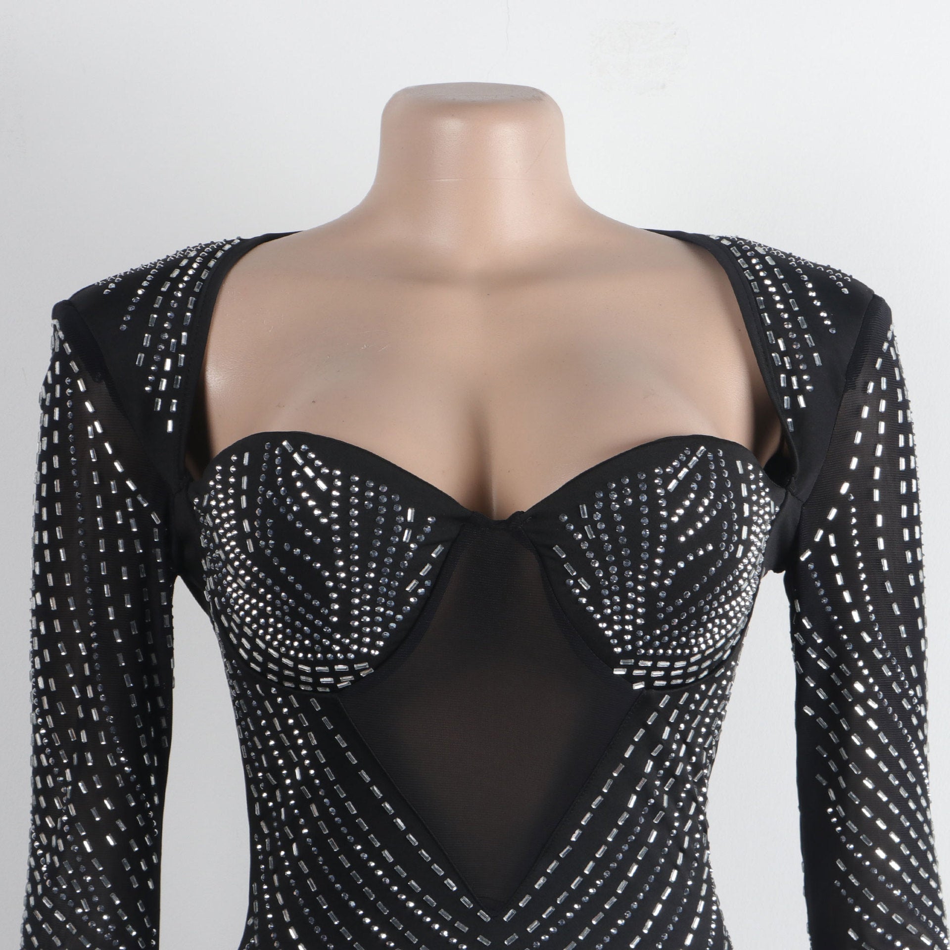 Women Sexy Long Sleeve Beaded Backless Hollow Solid Dress 18