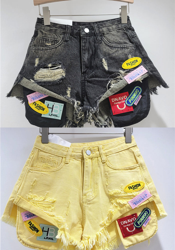 High-Waist Embroidered Summer Wide-Leg Denim Shorts for Women