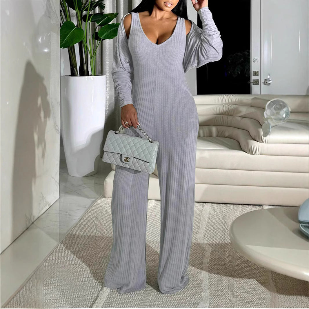 Women Casual Sexy Jumpsuit and Coat Two-Piece Set 5