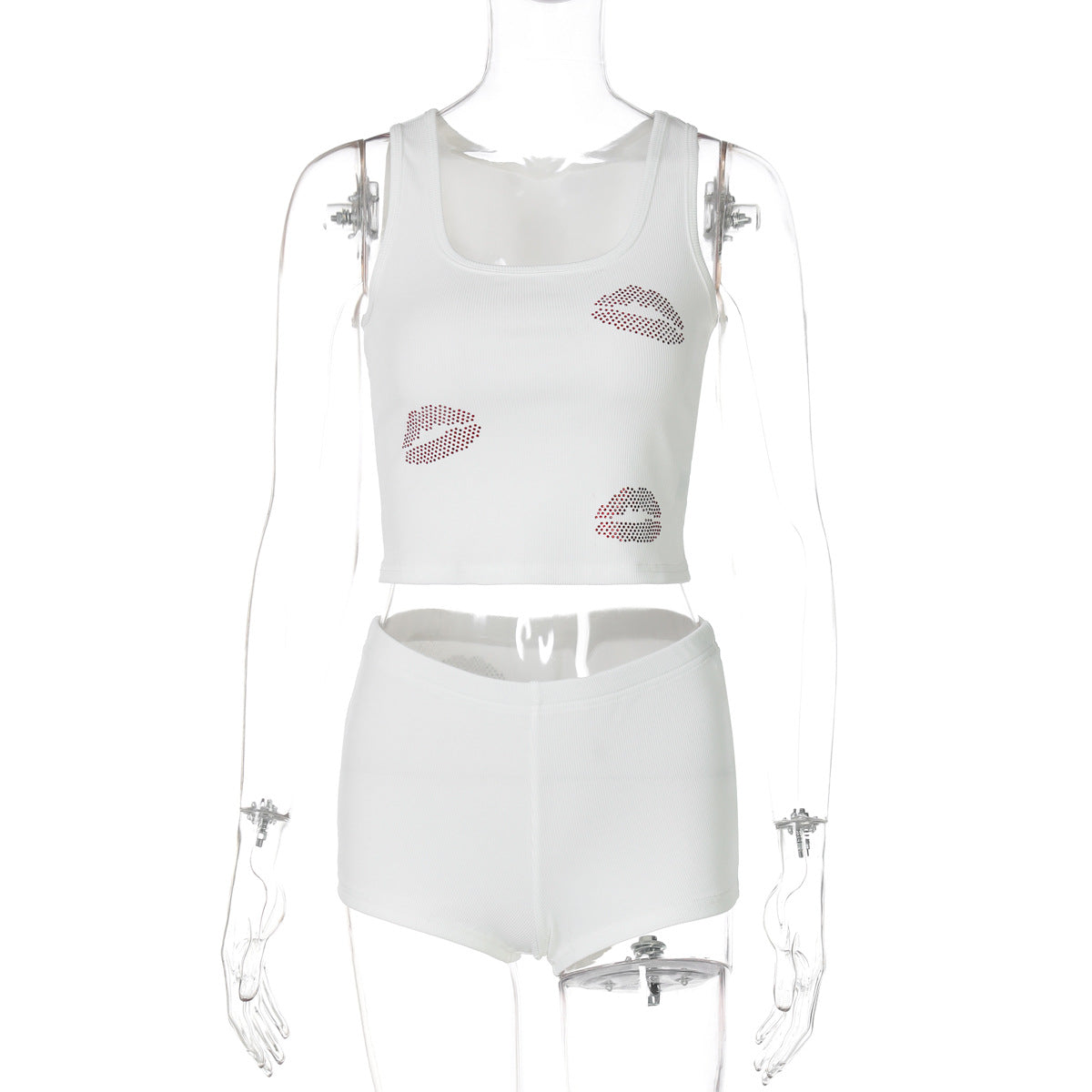 Women's summer fashion Beaded Crop vest slim sports Basic pants two piece set 6