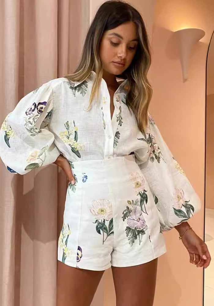 Women Casual printed shirt shorts Two Piece Set