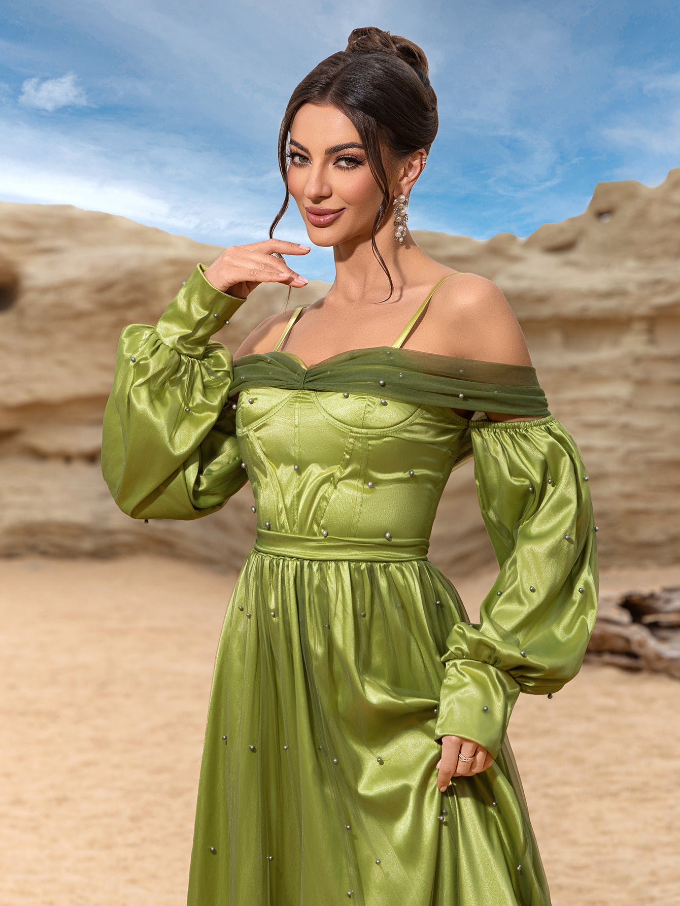 Women Spring and Summer Sexy Strapless Raglan Sleeve Dress 8