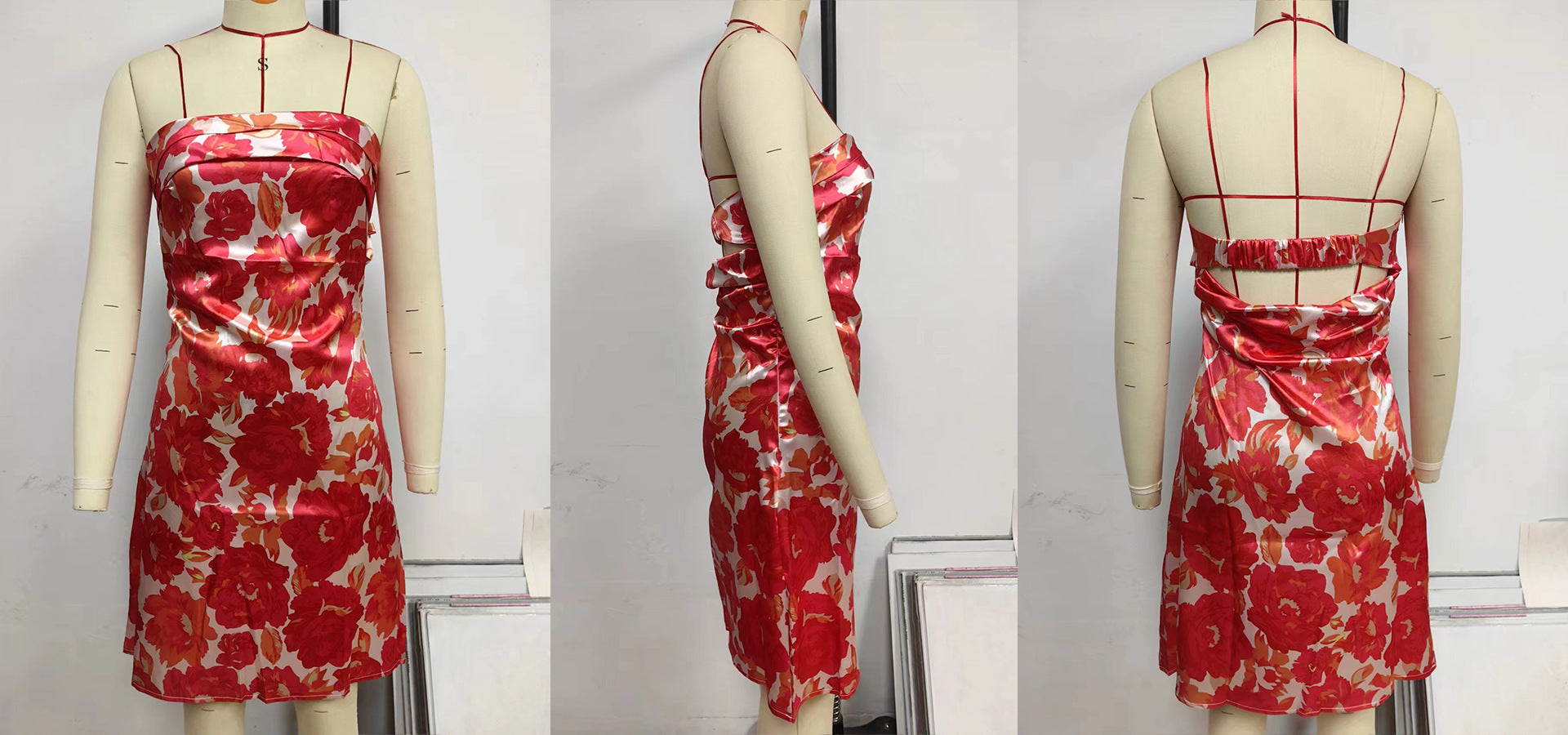 Summer Sexy Strapless Low Back Printed Short Dress 18