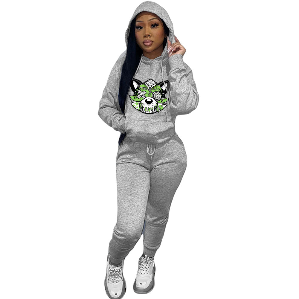Fall/Winter Plus Size Women'S Print Casual Hooded Two Piece Pants Set Tracksuit 4