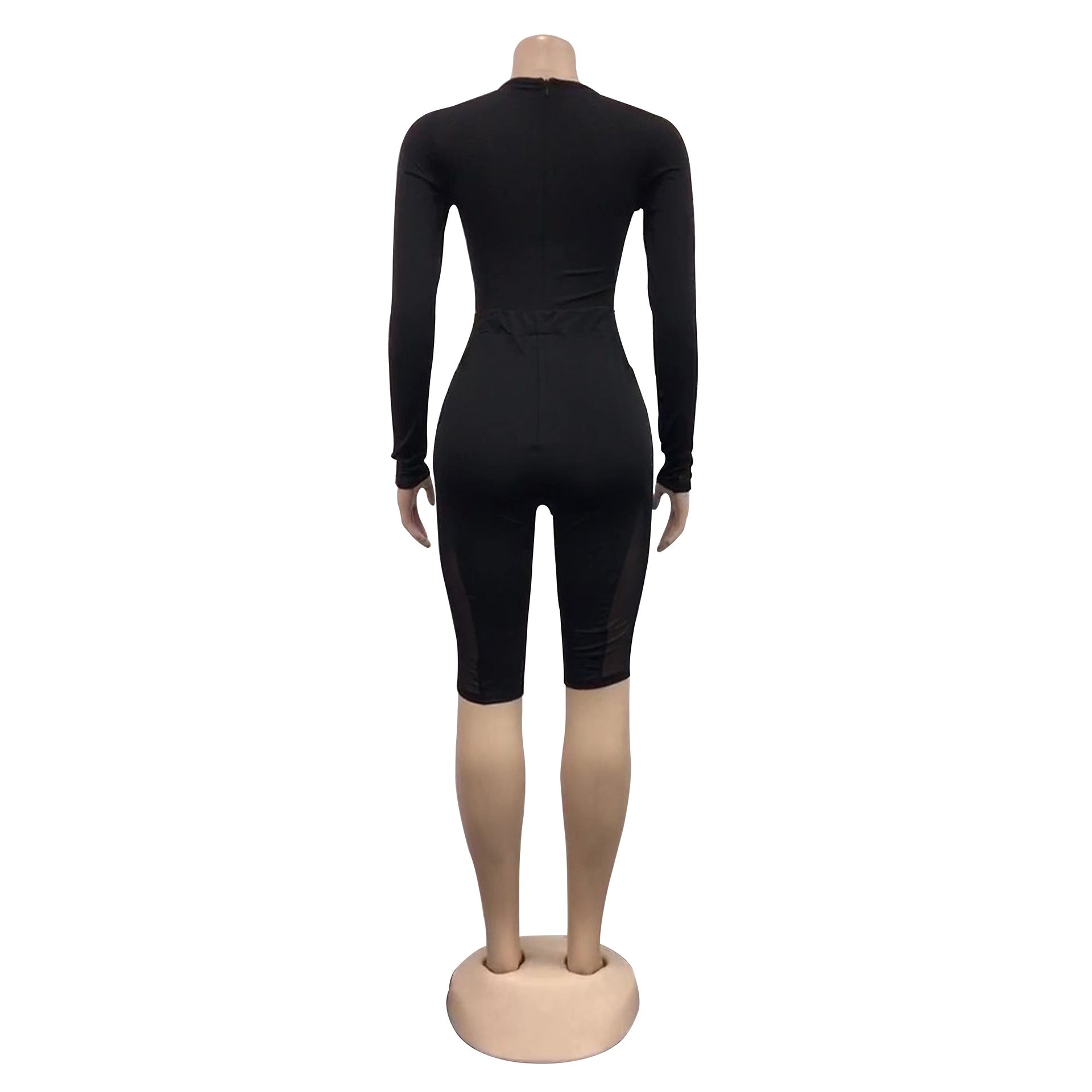 Women's Fashion Mesh See-Through Round Neck Shorts Long Sleeve Two Piece 14