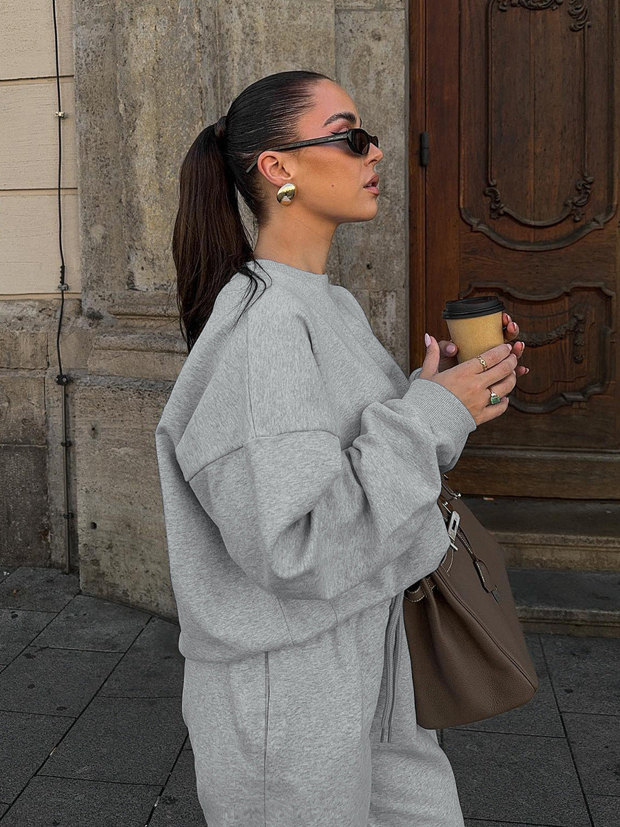 Women Autumn Gray Knitting Long Sleeve Top and Pants Casual Sports Two Piece Set 6