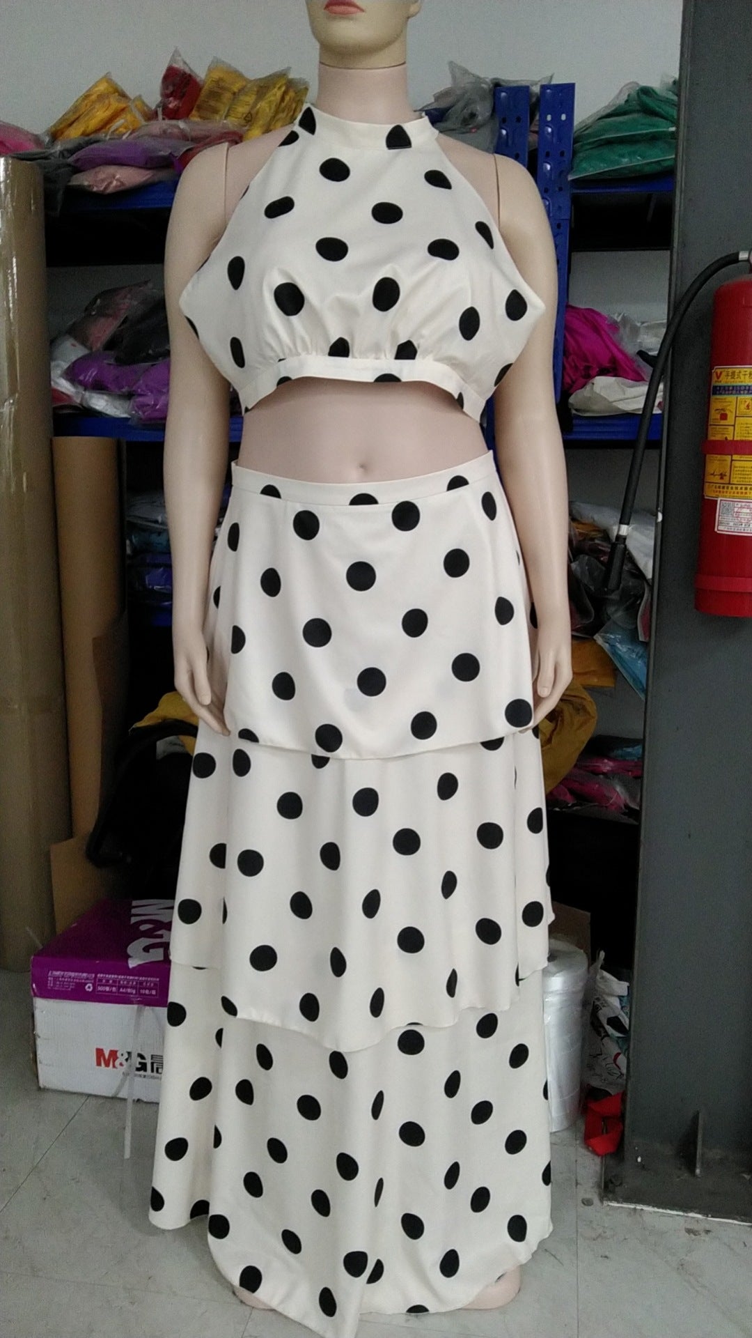 Women's Halter Neck Polka Dot High Waist Ruffle Fashion Skirt Set 8