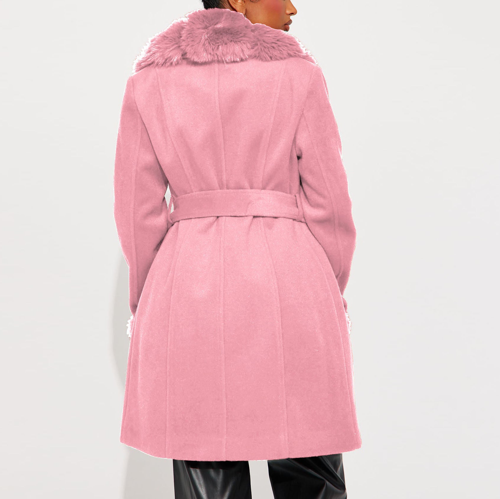 Fur Collar Slim Waist Faux Fur Coat 10