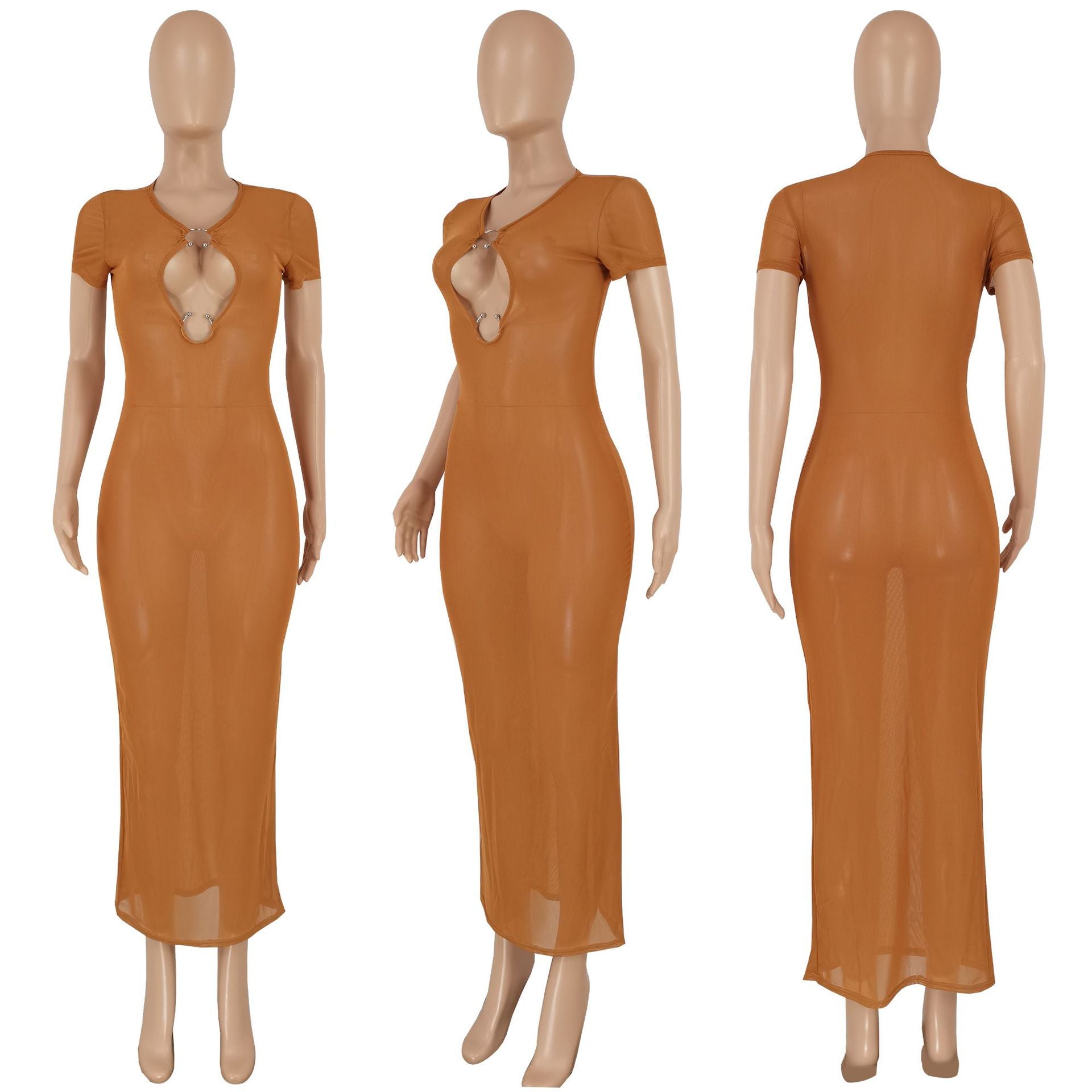 Women Sexy Solid Mesh Dress 9