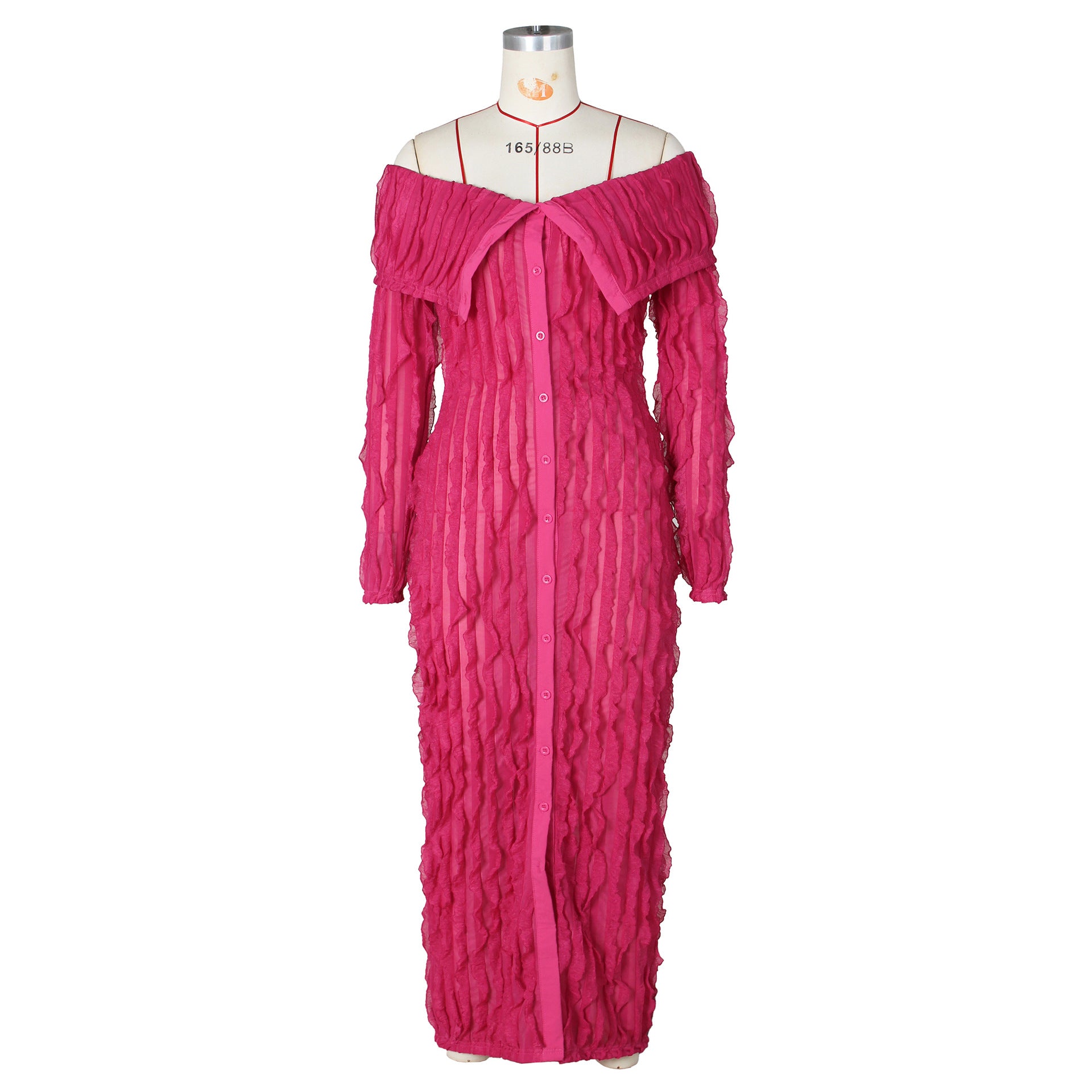 Women's Spring And Summer Sexy Turndown Collar Off Shoulder Long Sleeve Dress 17