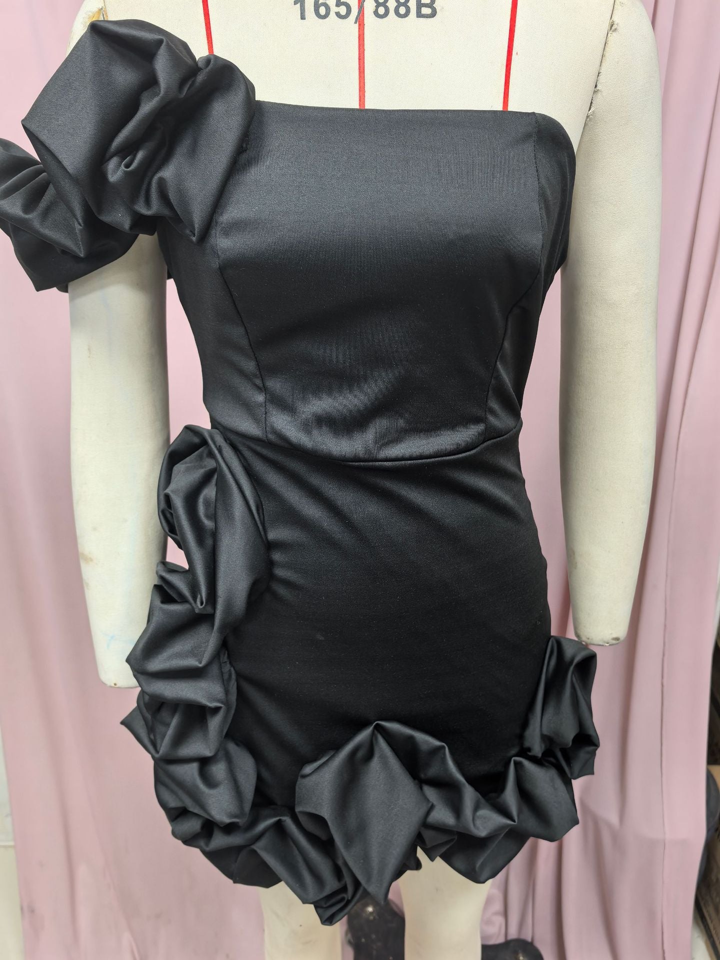 Women Summer Ruffle Flower Bud One Shoulder Strapless Bodycon Dress 18