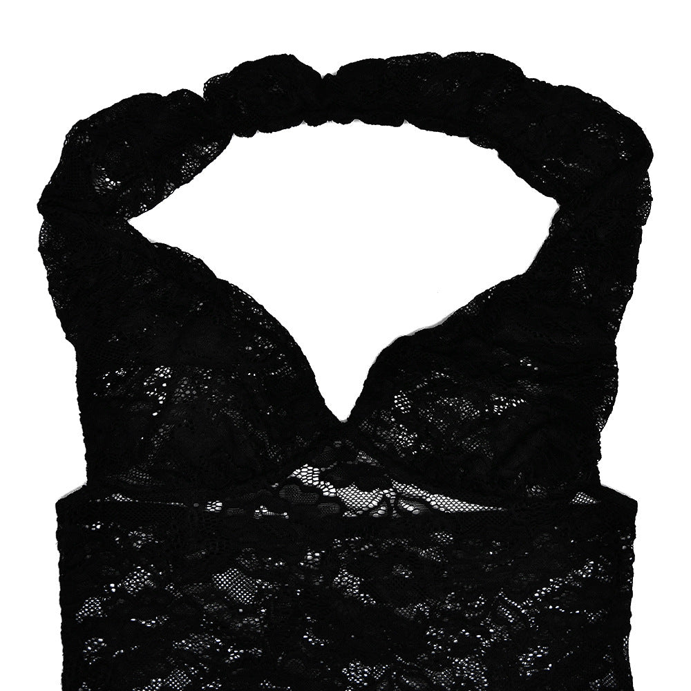 Women Strapless Backless Lace Bodysuit and Skirt Two-Piece Set 14