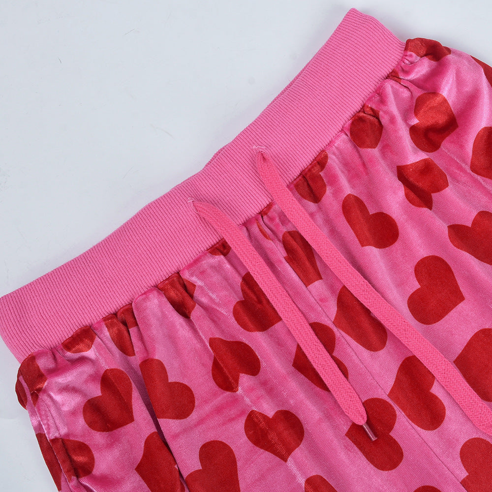 Women Sexy Hooded Printed Zipper Crop Top and Pants Two-piece Set 15