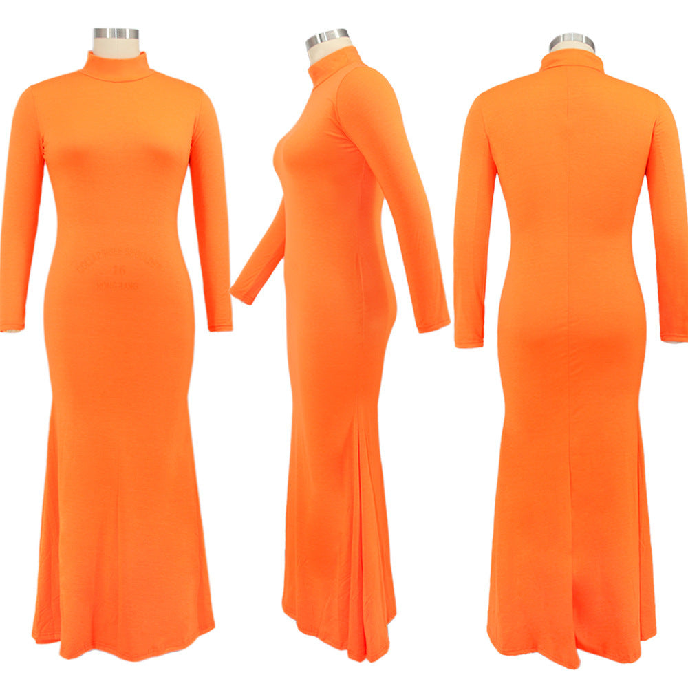 Women High Neck Long Sleeve Round Neck Maxi Dress 7