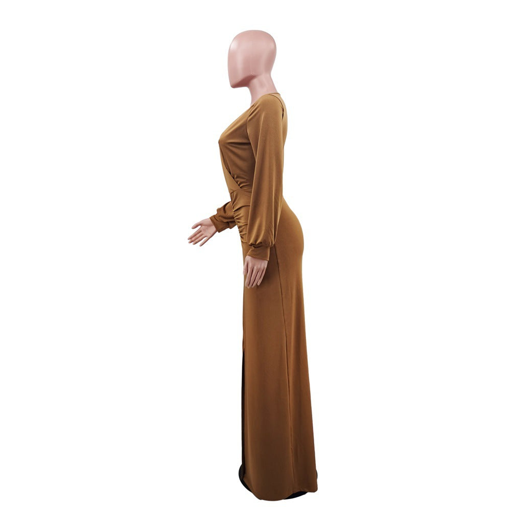 Women Casual Long Sleeve Solid V-Neck - Long Dress 26
