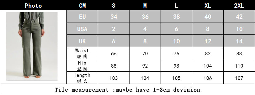 Women's Stretch Denim Pants Washed High Waisted Wide Leg trousers 8